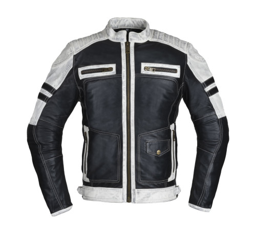 Чоловіча шкіряна мото куртка W-TEC Esbiker - чорно-біла/6XL Чоловіча шкіряна мото куртка W-TEC Esbiker - чорно-біла/6XL