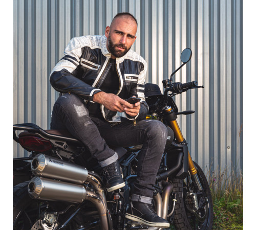 Чоловіча шкіряна мото куртка W-TEC Esbiker - чорно-біла/6XL Чоловіча шкіряна мото куртка W-TEC Esbiker - чорно-біла/6XL