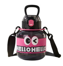 Дитяча пляшка для води Yiwu HELLO-HELLO 680 мл з ремінцем, чорно-рожева
