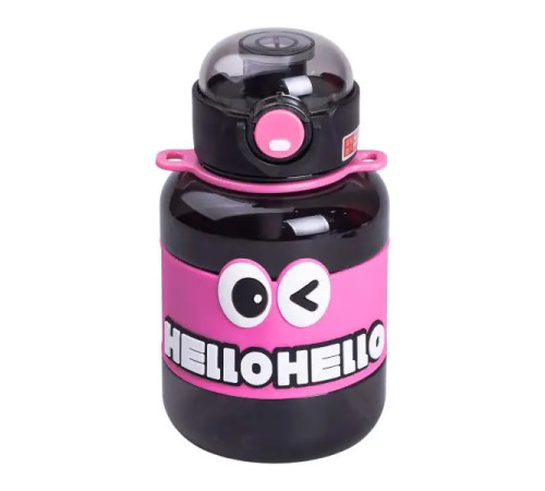 Дитяча пляшка для води Yiwu HELLO-HELLO 680 мл з ремінцем, чорно-рожева Дитяча пляшка для води Yiwu HELLO-HELLO 680 мл з ремінцем, чорно-рожева