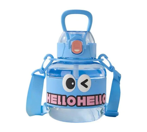 Дитяча пляшка для води Yiwu HELLO-HELLO 680 мл з ремінцем, блакитна Дитяча пляшка для води Yiwu HELLO-HELLO 680 мл з ремінцем, блакитна
