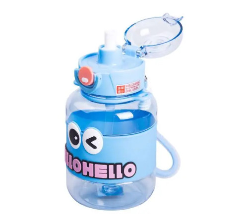 Дитяча пляшка для води Yiwu HELLO-HELLO 680 мл з ремінцем, блакитна Дитяча пляшка для води Yiwu HELLO-HELLO 680 мл з ремінцем, блакитна