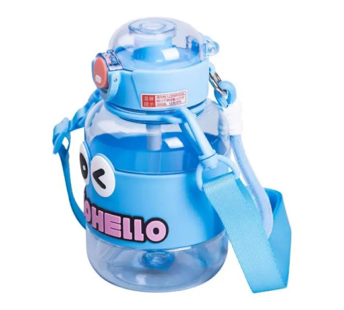 Дитяча пляшка для води Yiwu HELLO-HELLO 680 мл з ремінцем, блакитна Дитяча пляшка для води Yiwu HELLO-HELLO 680 мл з ремінцем, блакитна