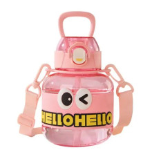Дитяча пляшка для води Yiwu HELLO-HELLO 680 мл з ремінцем, рожева
