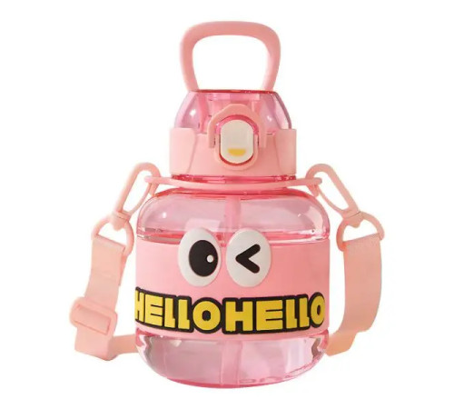Дитяча пляшка для води Yiwu HELLO-HELLO 680 мл з ремінцем, рожева Дитяча пляшка для води Yiwu HELLO-HELLO 680 мл з ремінцем, рожева