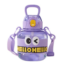 Дитяча пляшка для води Yiwu HELLO-HELLO 680 мл з ремінцем, фіолетова
