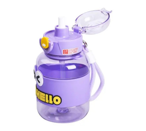 Дитяча пляшка для води Yiwu HELLO-HELLO 680 мл з ремінцем, фіолетова Дитяча пляшка для води Yiwu HELLO-HELLO 680 мл з ремінцем, фіолетова