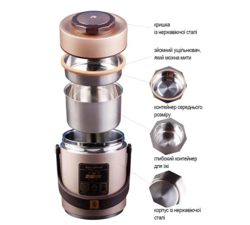 Термос для їжі TS Kitchen King Boss 1,5 л з двома контейнерами з нержавіючої сталі, червоний Термос для їжі TS Kitchen King Boss 1,5 л з двома контейнерами з нержавіючої сталі, червоний