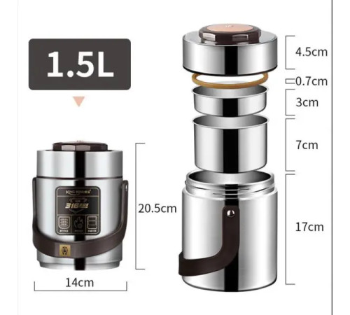 Термос для їжі TS Kitchen King Boss 1,5 л з двома контейнерами з нержавіючої сталі, червоний Термос для їжі TS Kitchen King Boss 1,5 л з двома контейнерами з нержавіючої сталі, червоний