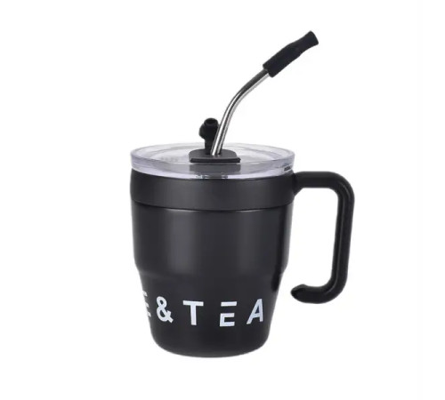 Термочашка Yiwu Coffee & Tea HP-14-23B 480 мл з трубочкою і подвійним відкриванням, чорна Термочашка Yiwu Coffee & Tea HP-14-23B 480 мл з трубочкою і подвійним відкриванням, чорна