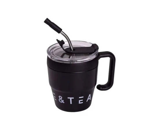 Термочашка Yiwu Coffee & Tea HP-14-23B 480 мл з трубочкою і подвійним відкриванням, чорна Термочашка Yiwu Coffee & Tea HP-14-23B 480 мл з трубочкою і подвійним відкриванням, чорна