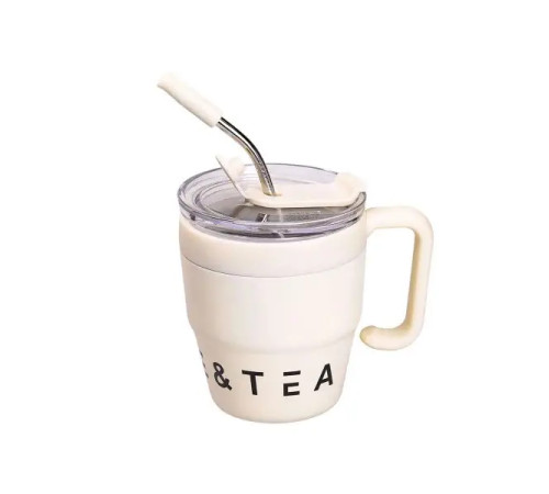 Термочашка Yiwu Coffee & Tea HP-14-23BE 480 мл з трубочкою і подвійним відкриванням, біла Термочашка Yiwu Coffee & Tea HP-14-23BE 480 мл з трубочкою і подвійним відкриванням, біла