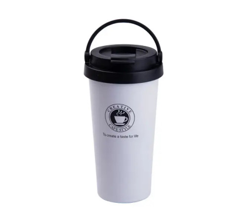 Термочашка Happy Life Creative Cafe Style 500 мл з ручкою, біла Термочашка Happy Life Creative Cafe Style 500 мл з ручкою, біла
