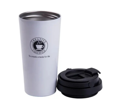 Термочашка Happy Life Creative Cafe Style 500 мл з ручкою, біла Термочашка Happy Life Creative Cafe Style 500 мл з ручкою, біла