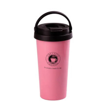 Термочашка Happy Life Creative Cafe Style 500 мл з ручкою, рожева