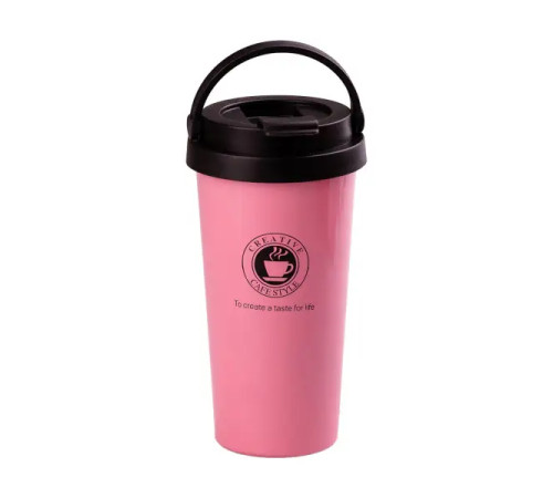 Термочашка Happy Life Creative Cafe Style 500 мл з ручкою, рожева Термочашка Happy Life Creative Cafe Style 500 мл з ручкою, рожева