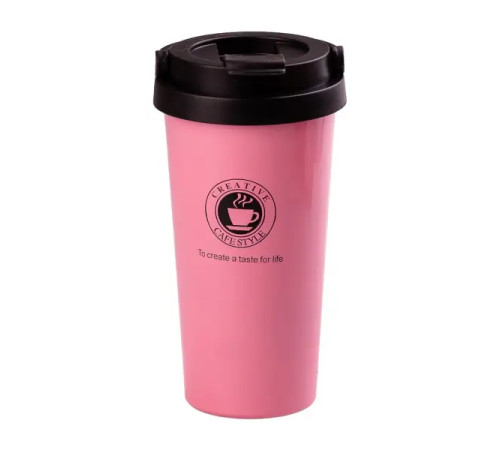 Термочашка Happy Life Creative Cafe Style 500 мл з ручкою, рожева Термочашка Happy Life Creative Cafe Style 500 мл з ручкою, рожева