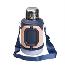 Термос Yiwu HP-14-21BL туристичний Vacuum Cup 1,5 л з фліп кришкою та складаними ручками, темно-синій