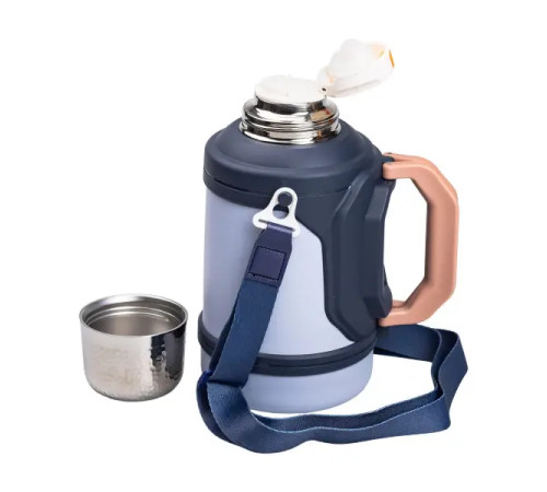 Термос Yiwu HP-14-21BL туристичний Vacuum Cup 1,5 л з фліп кришкою та складаними ручками, темно-синій Термос Yiwu HP-14-21BL туристичний Vacuum Cup 1,5 л з фліп кришкою та складаними ручками, темно-синій