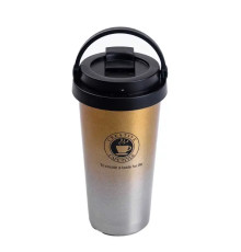 Термочашка Happy Life Creative Cafe Style 500 мл з ручкою, срібляста