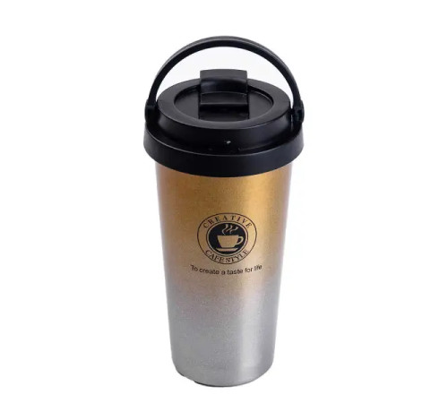 Термочашка Happy Life Creative Cafe Style 500 мл з ручкою, срібляста Термочашка Happy Life Creative Cafe Style 500 мл з ручкою, срібляста