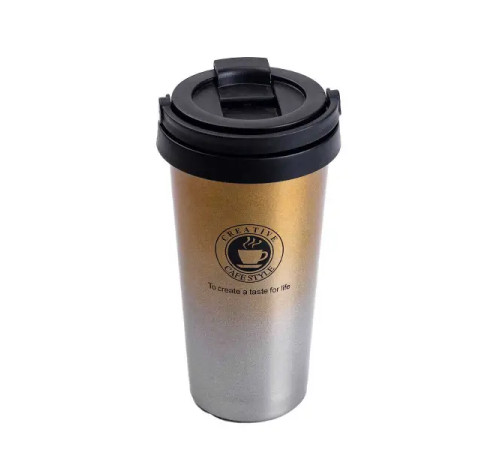 Термочашка Happy Life Creative Cafe Style 500 мл з ручкою, срібляста Термочашка Happy Life Creative Cafe Style 500 мл з ручкою, срібляста