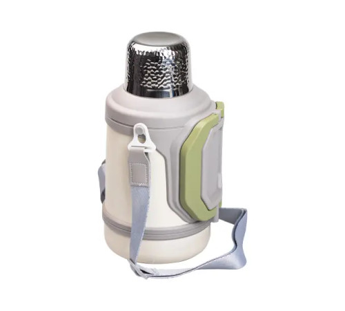 Термос Yiwu HP-14-21V туристичний Vacuum Cup 1,5 л з фліп кришкою та складаними ручками, сіро-зелений Термос Yiwu HP-14-21V туристичний Vacuum Cup 1,5 л з фліп кришкою та складаними ручками, сіро-зелений