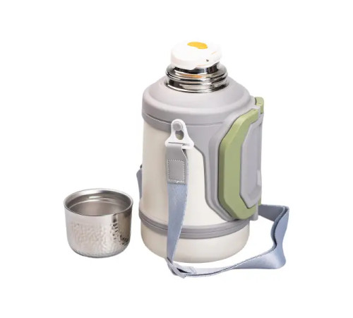 Термос Yiwu HP-14-21V туристичний Vacuum Cup 1,5 л з фліп кришкою та складаними ручками, сіро-зелений Термос Yiwu HP-14-21V туристичний Vacuum Cup 1,5 л з фліп кришкою та складаними ручками, сіро-зелений