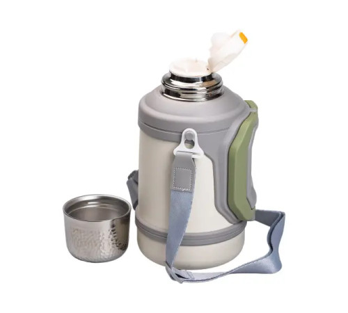 Термос Yiwu HP-14-21V туристичний Vacuum Cup 1,5 л з фліп кришкою та складаними ручками, сіро-зелений Термос Yiwu HP-14-21V туристичний Vacuum Cup 1,5 л з фліп кришкою та складаними ручками, сіро-зелений