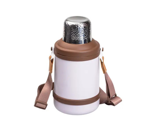 Термос Yiwu HP-14-21W туристичний Vacuum Cup 1,5 л з фліп кришкою та складаними ручками, коричнево-білий Термос Yiwu HP-14-21W туристичний Vacuum Cup 1,5 л з фліп кришкою та складаними ручками, коричнево-білий