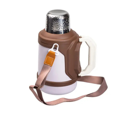 Термос Yiwu HP-14-21W туристичний Vacuum Cup 1,5 л з фліп кришкою та складаними ручками, коричнево-білий Термос Yiwu HP-14-21W туристичний Vacuum Cup 1,5 л з фліп кришкою та складаними ручками, коричнево-білий