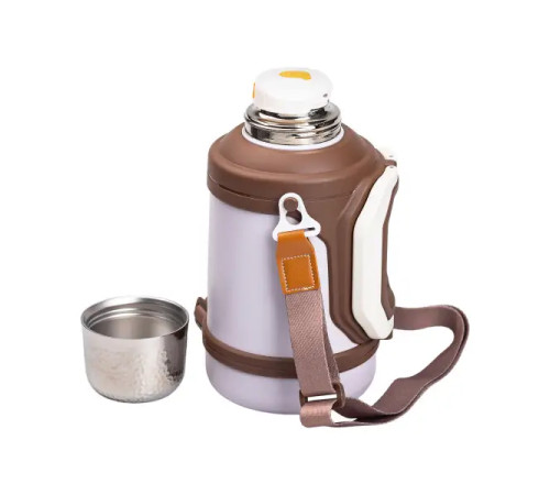 Термос Yiwu HP-14-21W туристичний Vacuum Cup 1,5 л з фліп кришкою та складаними ручками, коричнево-білий Термос Yiwu HP-14-21W туристичний Vacuum Cup 1,5 л з фліп кришкою та складаними ручками, коричнево-білий