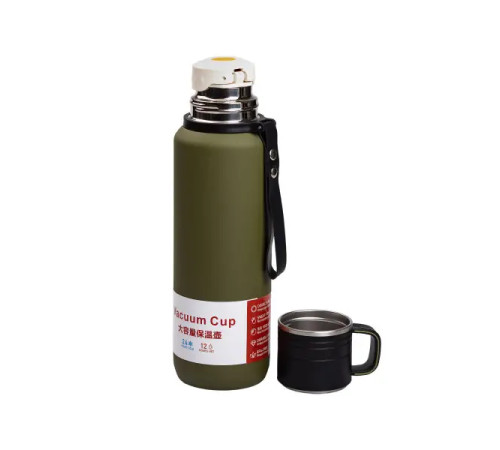 Термос Yiwu HP-14-28GR High Bottle 1 л із заварником та фліп кришкою, оливковий Термос Yiwu HP-14-28GR High Bottle 1 л із заварником та фліп кришкою, оливковий