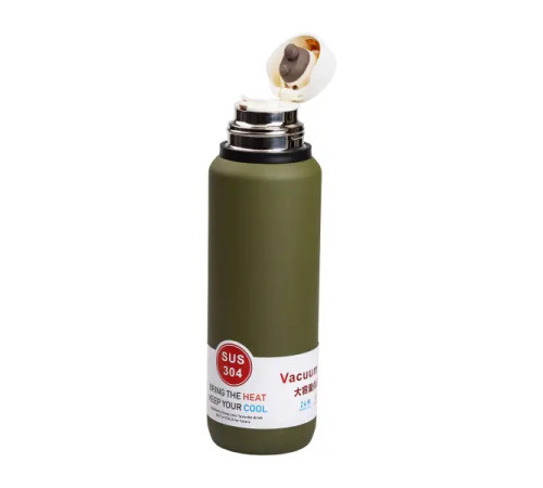 Термос Yiwu HP-14-28GR High Bottle 1 л із заварником та фліп кришкою, оливковий Термос Yiwu HP-14-28GR High Bottle 1 л із заварником та фліп кришкою, оливковий