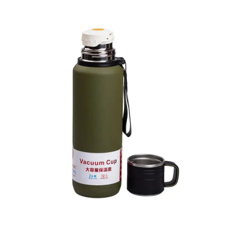 Термос Yiwu HP-14-28GR High Bottle 1 л із заварником та фліп кришкою, оливковий Термос Yiwu HP-14-28GR High Bottle 1 л із заварником та фліп кришкою, оливковий