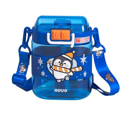 Дитяча пляшка для води Yiwu Dodo Penguin 560 мл з ремінцем, синя Дитяча пляшка для води Yiwu Dodo Penguin 560 мл з ремінцем, синя