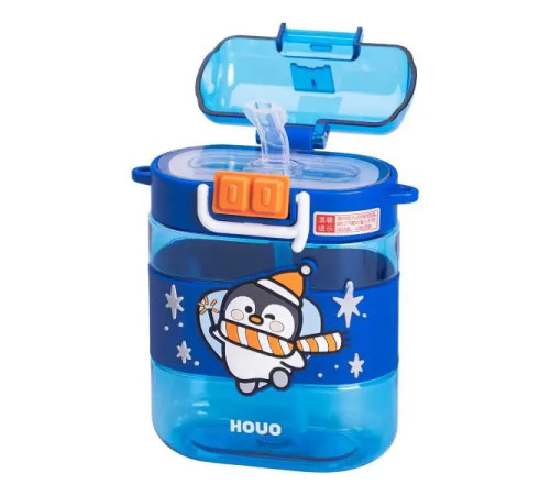Дитяча пляшка для води Yiwu Dodo Penguin 560 мл з ремінцем, синя Дитяча пляшка для води Yiwu Dodo Penguin 560 мл з ремінцем, синя