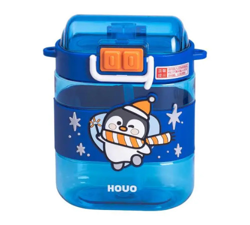 Дитяча пляшка для води Yiwu Dodo Penguin 560 мл з ремінцем, синя Дитяча пляшка для води Yiwu Dodo Penguin 560 мл з ремінцем, синя