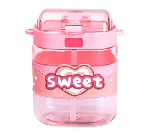 Дитяча пляшка для води Yiwu Sweet 560 мл з ремінцем, рожева Дитяча пляшка для води Yiwu Sweet 560 мл з ремінцем, рожева