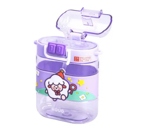 Дитяча пляшка для води Yiwu Magic Lamb 560 мл з ремінцем, фіолетова Дитяча пляшка для води Yiwu Magic Lamb 560 мл з ремінцем, фіолетова