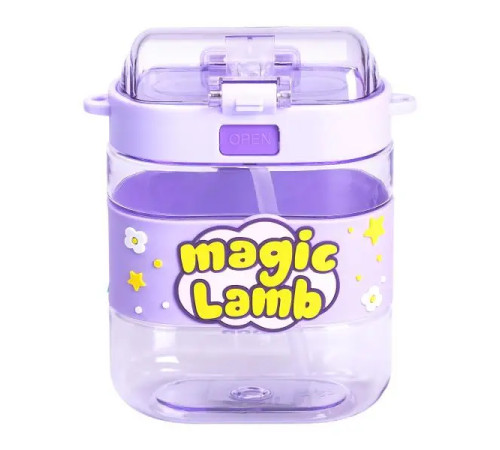 Дитяча пляшка для води Yiwu Magic Lamb 560 мл з ремінцем, фіолетова Дитяча пляшка для води Yiwu Magic Lamb 560 мл з ремінцем, фіолетова