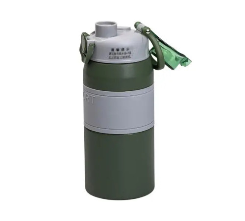 Термос Yiwu HP-14-5GR Sport 600 мл з мундштуком і ручкою, сіро-зелений Термос Yiwu HP-14-5GR Sport 600 мл з мундштуком і ручкою, сіро-зелений