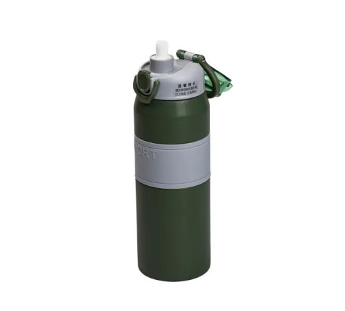 Термос Yiwu HP-14-6GR Sport 800 мл з мундштуком і ручкою, сіро-зелений Термос Yiwu HP-14-6GR Sport 800 мл з мундштуком і ручкою, сіро-зелений