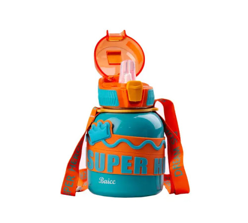 Термос дитячий Happy Life Super Hero Dream 560 мл з ремінцем, бірюзовий Термос дитячий Happy Life Super Hero Dream 560 мл з ремінцем, бірюзовий