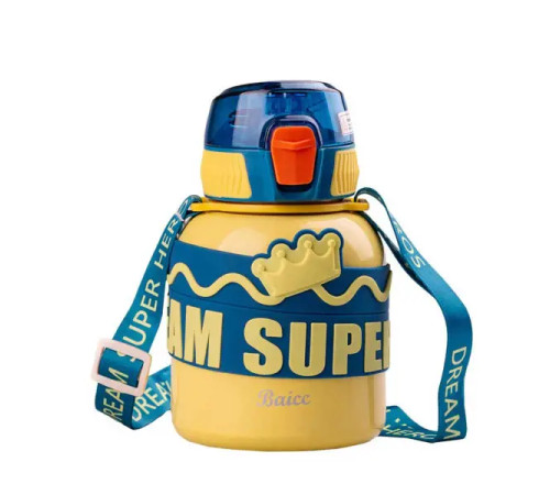 Термос дитячий Happy Life Super Hero Dream 560 мл з ремінцем, жовтий Термос дитячий Happy Life Super Hero Dream 560 мл з ремінцем, жовтий