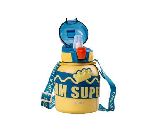 Термос дитячий Happy Life Super Hero Dream 560 мл з ремінцем, жовтий Термос дитячий Happy Life Super Hero Dream 560 мл з ремінцем, жовтий