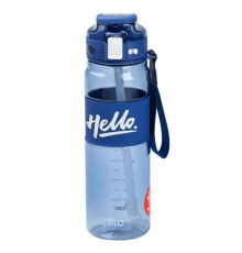 Пляшка для води спортивна Happy Life Hello 860 мл з ремінцем та ручкою, синя