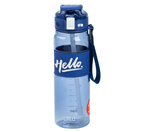 Пляшка для води спортивна Happy Life Hello 860 мл з ремінцем та ручкою, синя Пляшка для води спортивна Happy Life Hello 860 мл з ремінцем та ручкою, синя