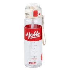 Пляшка для води спортивна Happy Life Hello 860 мл з ремінцем та ручкою, червона