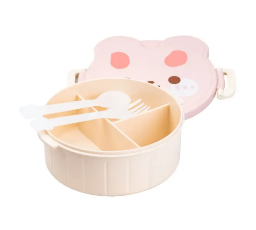 Ланч-бокс дитячий TS Kitchen зі столовими приборами Rabbit 18 х 18 х 7 см, рожево-білий Ланч-бокс дитячий TS Kitchen зі столовими приборами Rabbit 18 х 18 х 7 см, рожево-білий